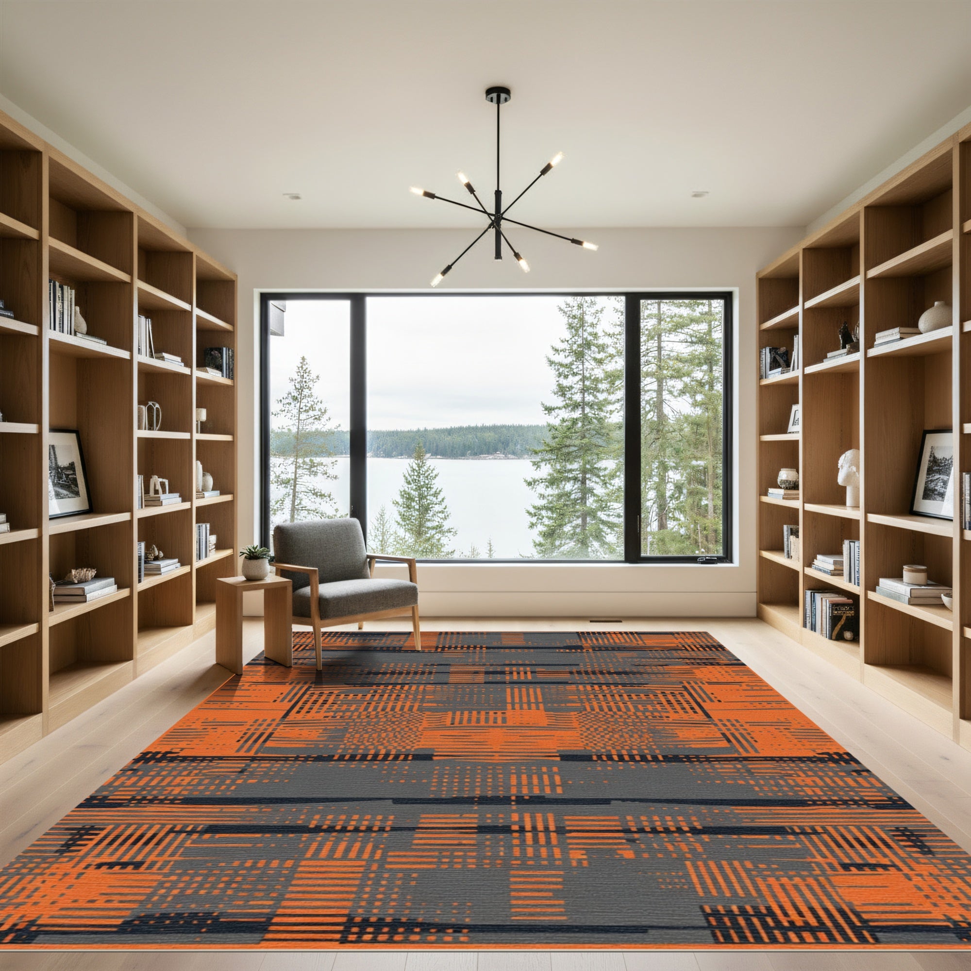 Orange and Gray Abstract Glitch Texture Rug