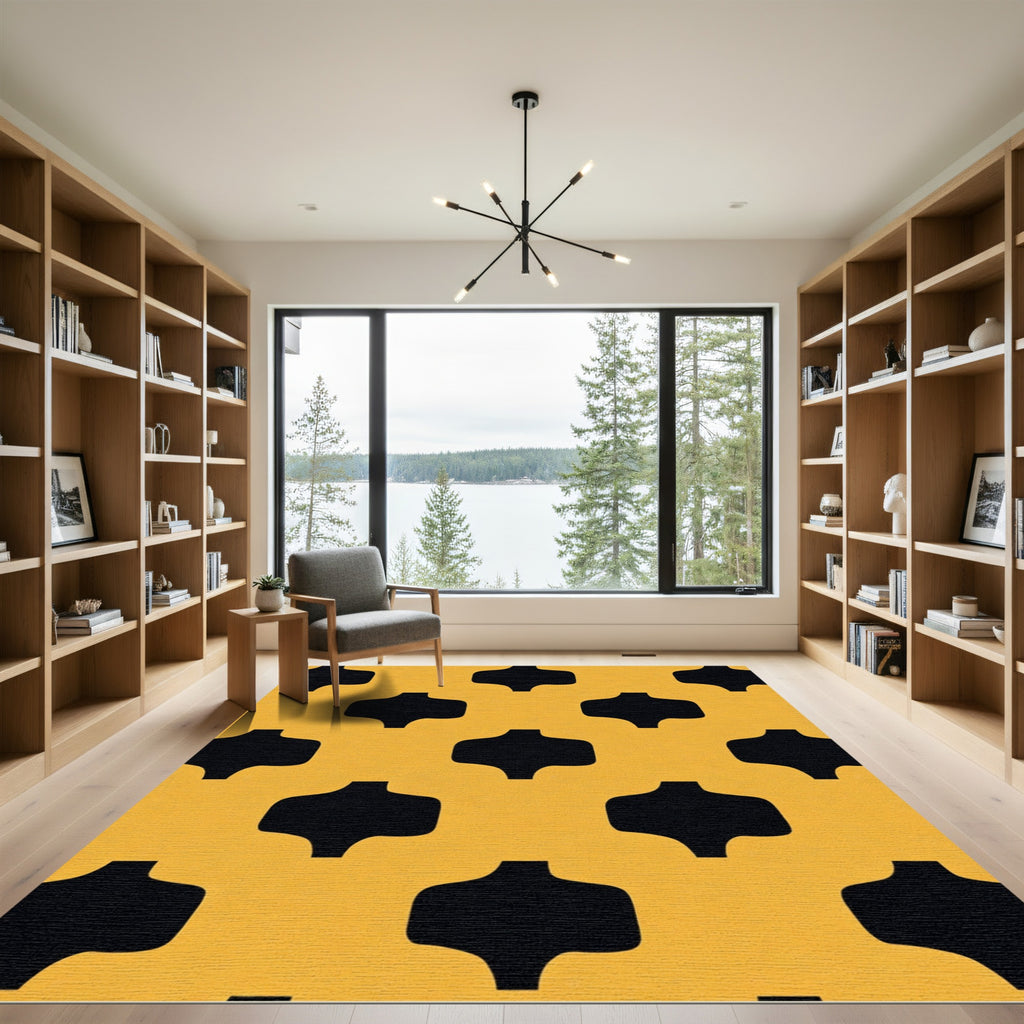 Ochre And Black Quatrefoil Lattice Rug