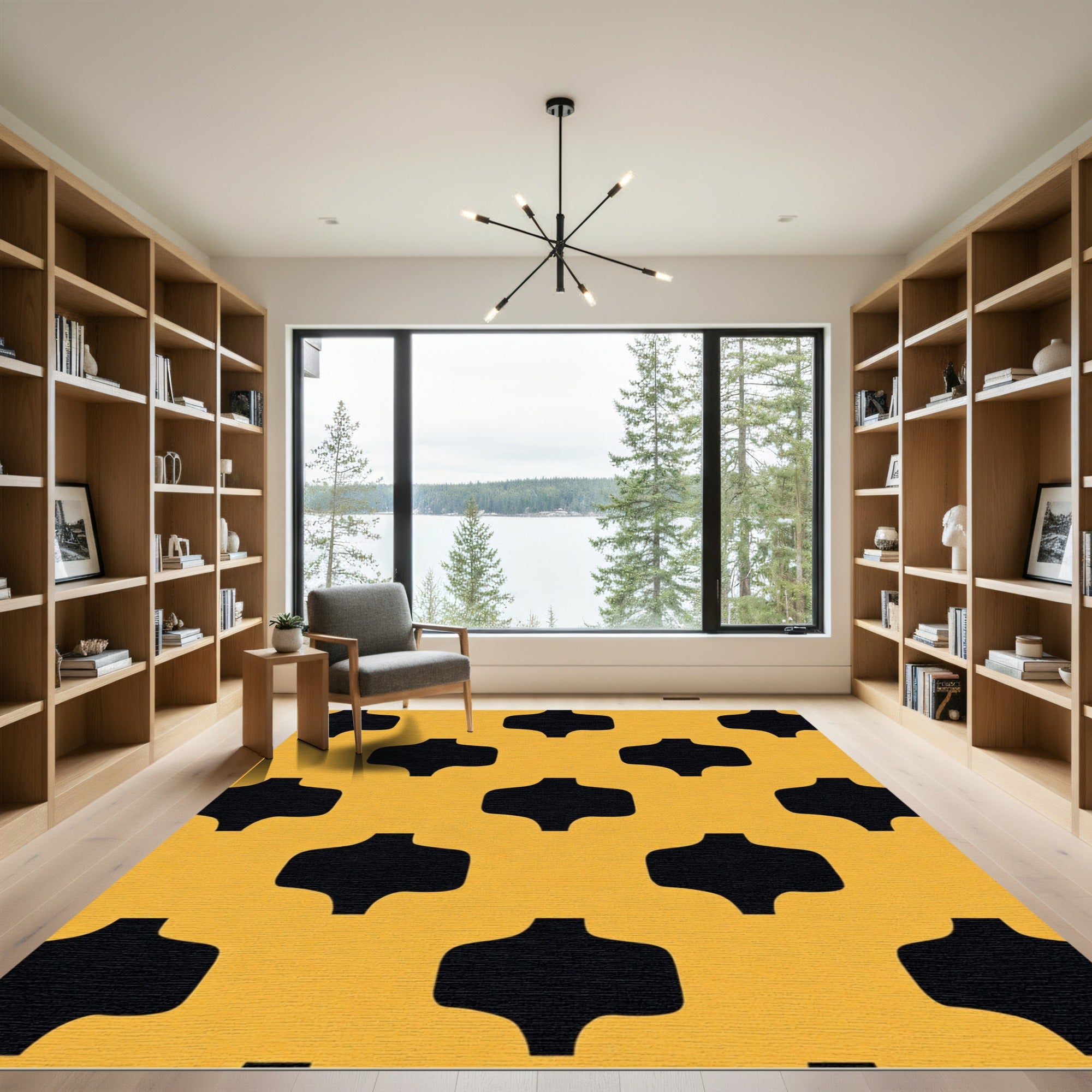 Ochre And Black Quatrefoil Lattice Rug