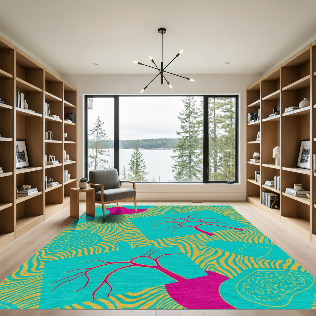 Bold Teal Magenta Branch Abstract Rug