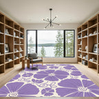 Purple Large Floral Outline Cream Rug