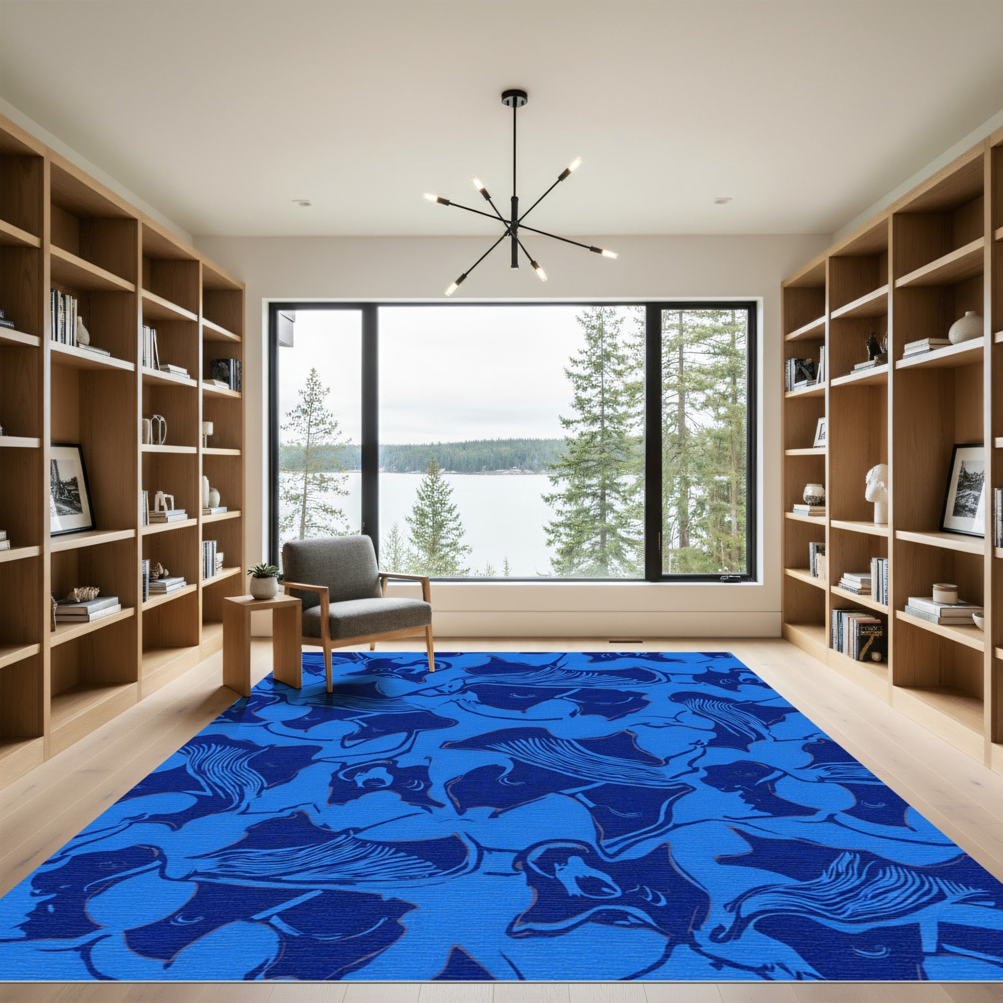 Deep Blue Abstract Figures In Motion Rug