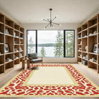 Crimson Abstract Border Cream Gold Frame Rug