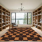 Brown Orange Checkered Figural Rug