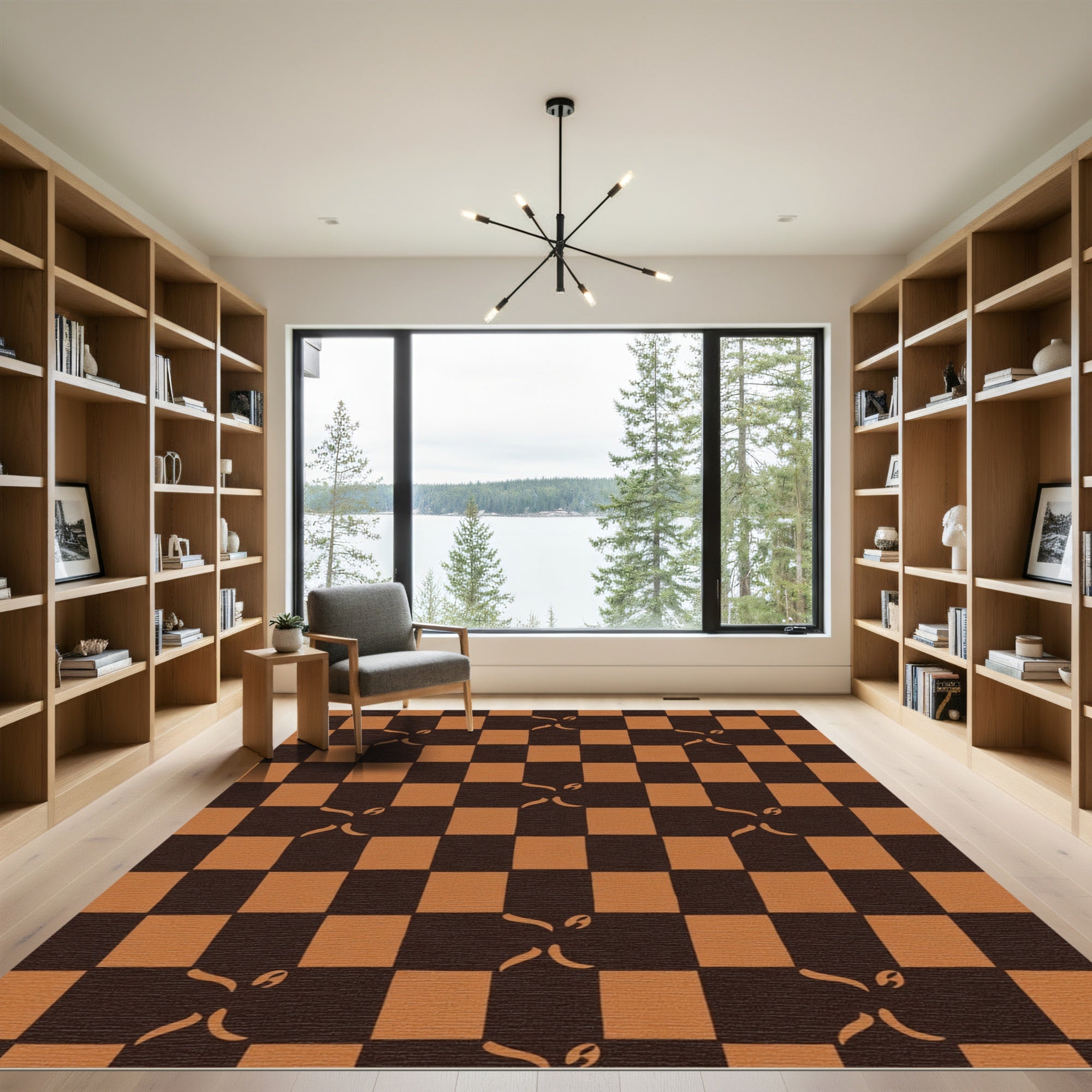 Brown Orange Checkered Figural Rug