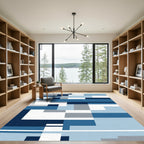 Navy Blue Geometric Slate Blocks Rug