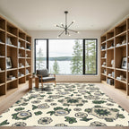 Whimsical Creature Flowers Cream Background Rug