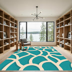Teal Ivory Interlocking Curve Rug
