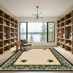 Dark Green Ornate Floral Border Rug