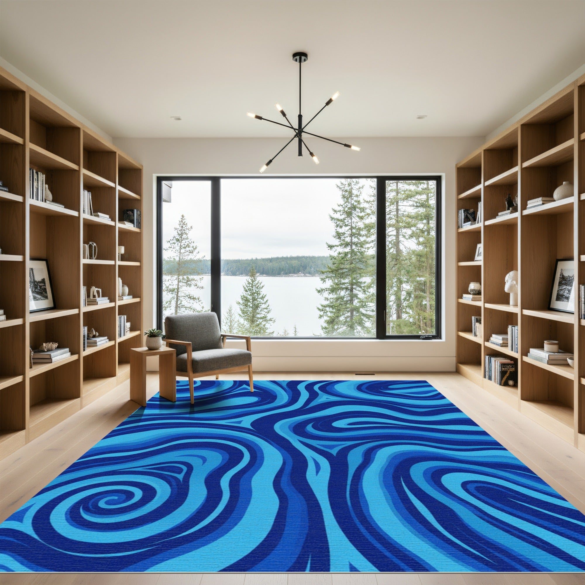 Deep Blue Swirling Abstract Waves Rug