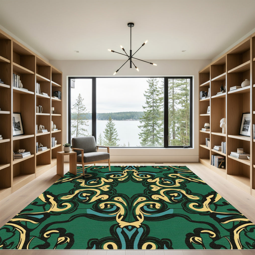 Emerald Green Baroque SwirlsRug Rug