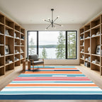 Coral Blue Pink Horizon Stripes Rug