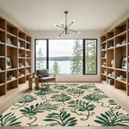 Green Leaf Vine Beige Background Rug