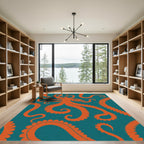 Bold Orange Octopus Teal Swirl Rug