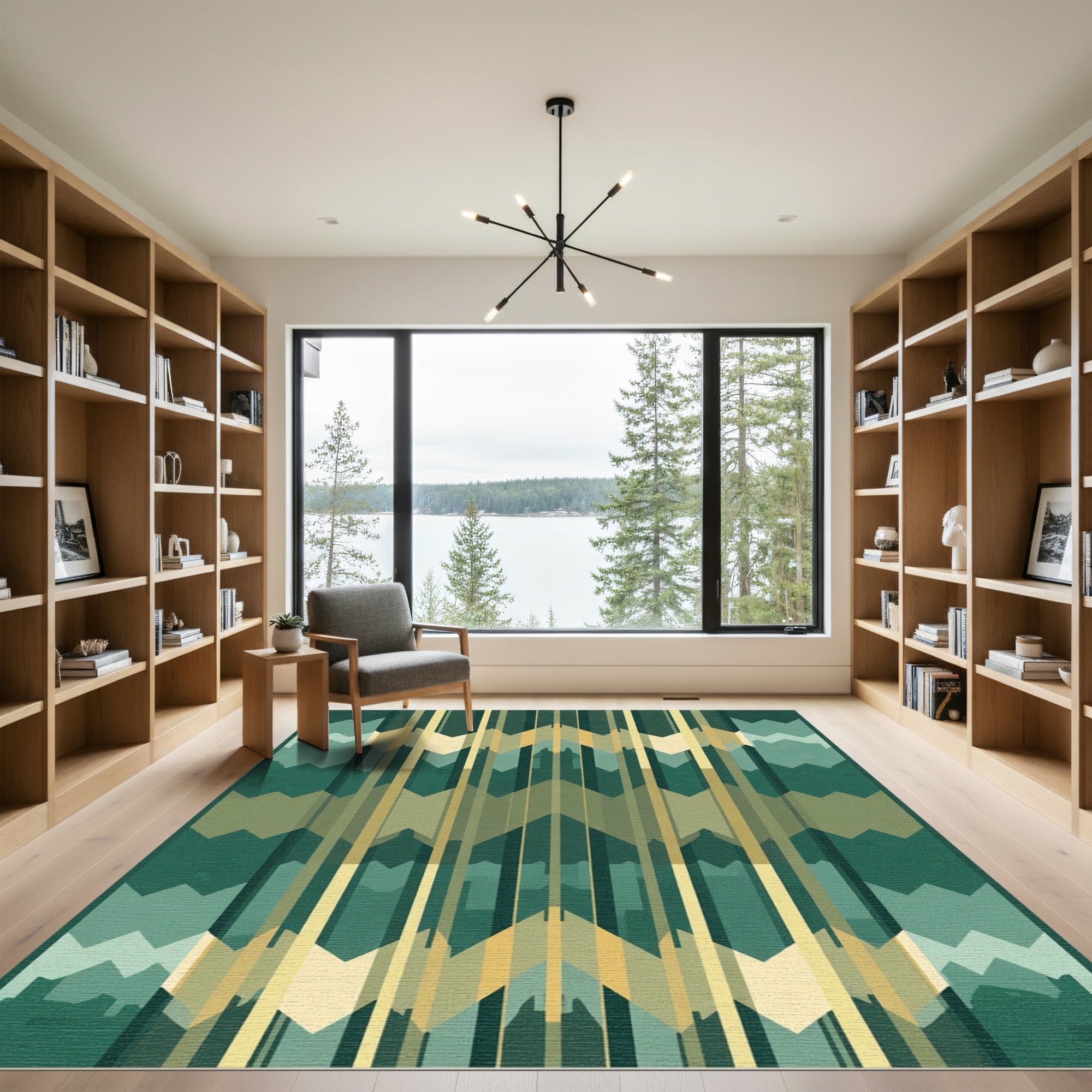 Emerald Geometric Chevron Stripe Rug
