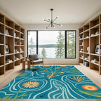 Aqua Orange Floral Abstract Wave Rug