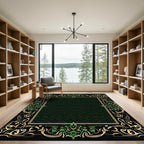 Art Nouveau Green Floral Scroll Frame Rug