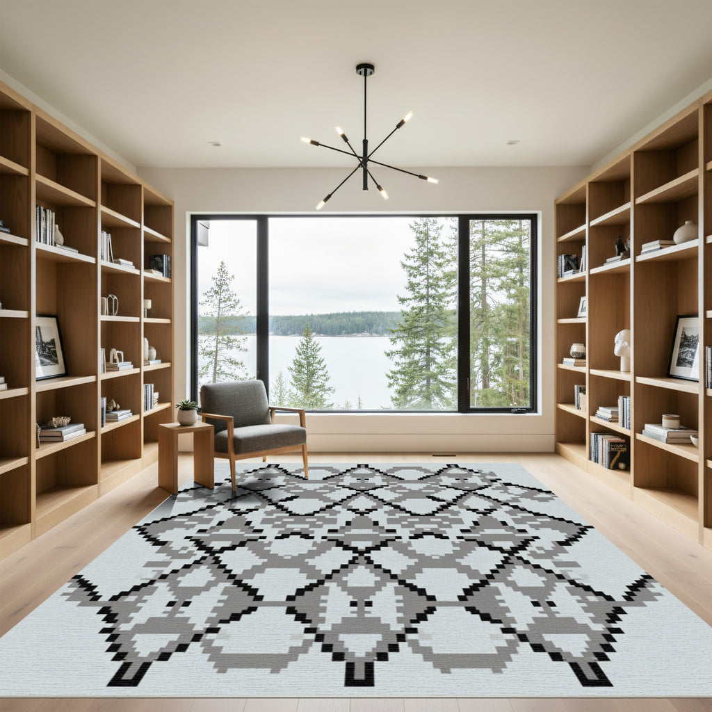 Monochromatic Geometric Diamond Pixel Rug