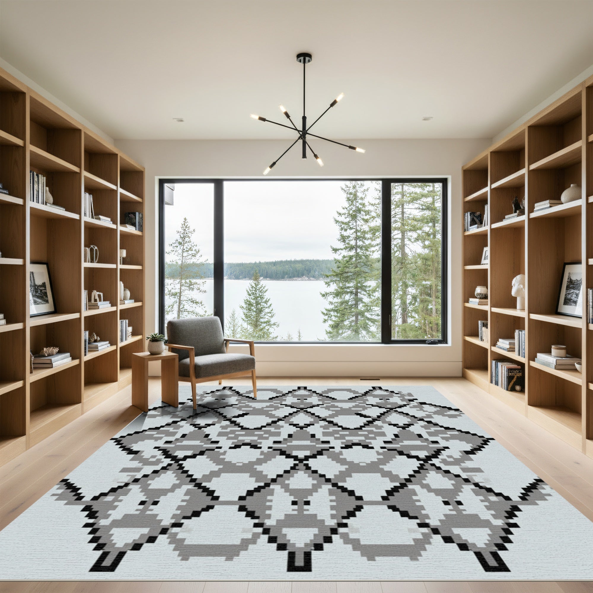Monochromatic Geometric Diamond Pixel Rug