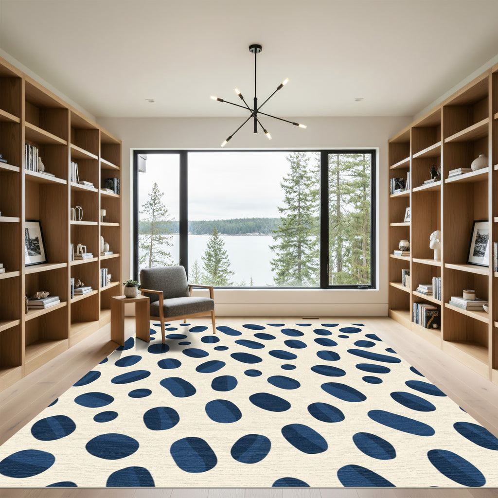 Navy Blue Abstract Blob Arrangement Rug