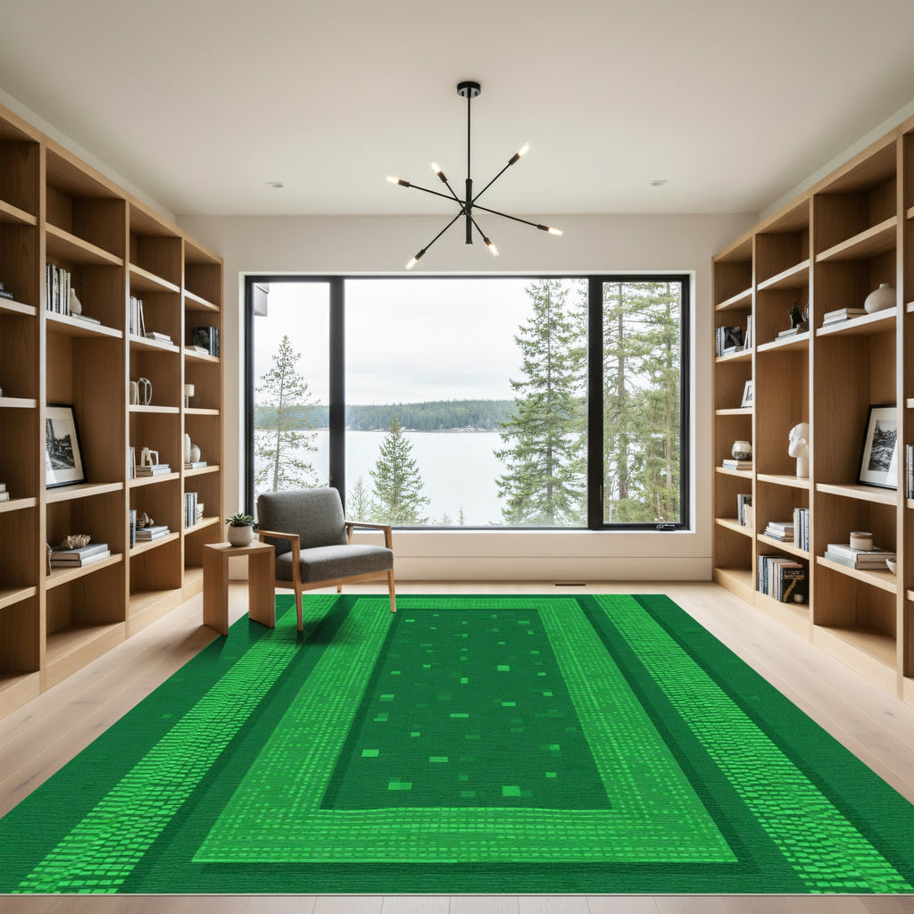 Emerald Green Rectangular Pixelated Border Rug