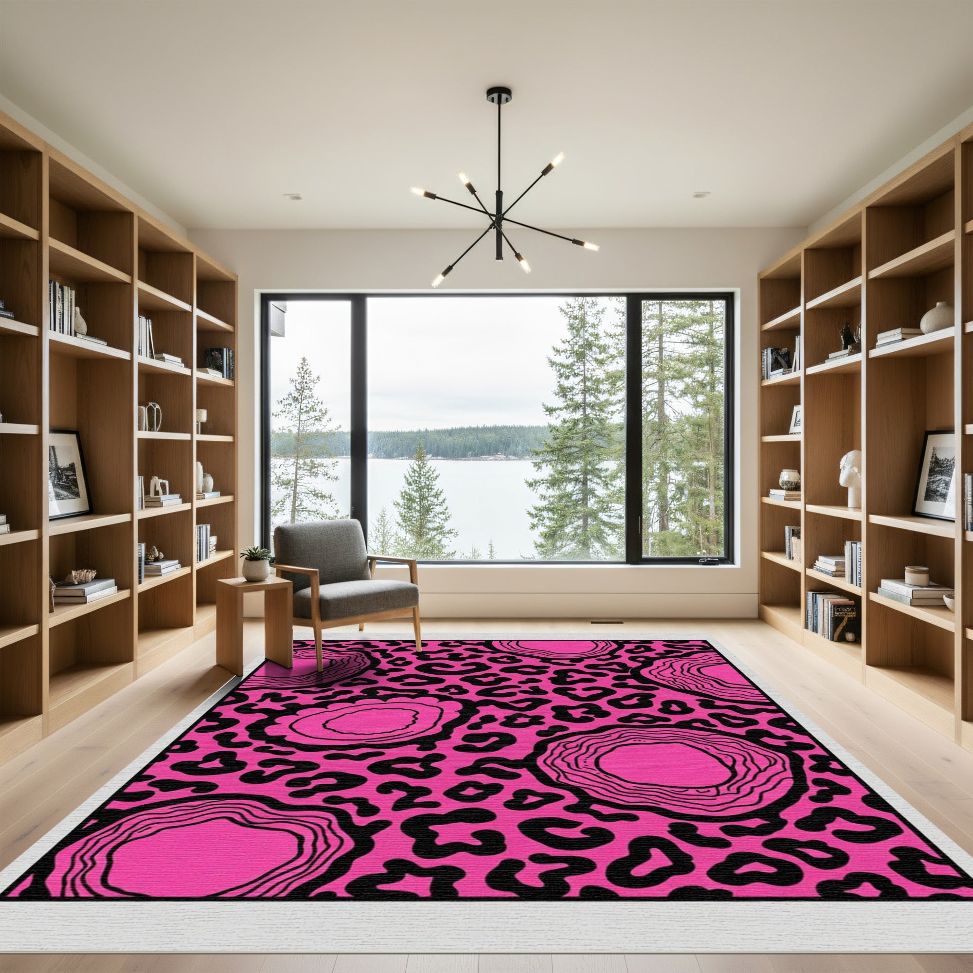 Hot Pink Abstract Leopard Agate Rug