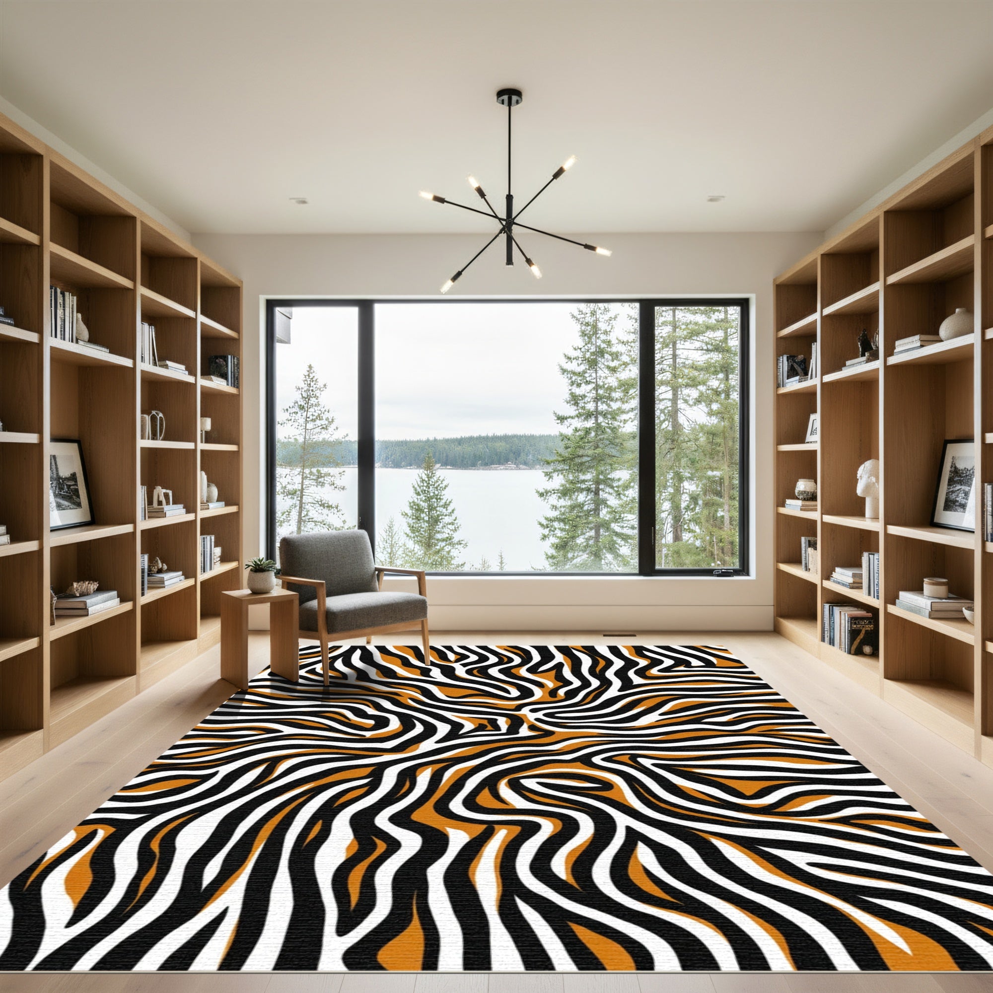 Bold Orange Black White Zebra Stripes Rug