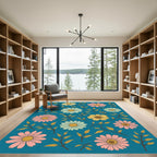 Retro Floral Sprigs Teal Rug