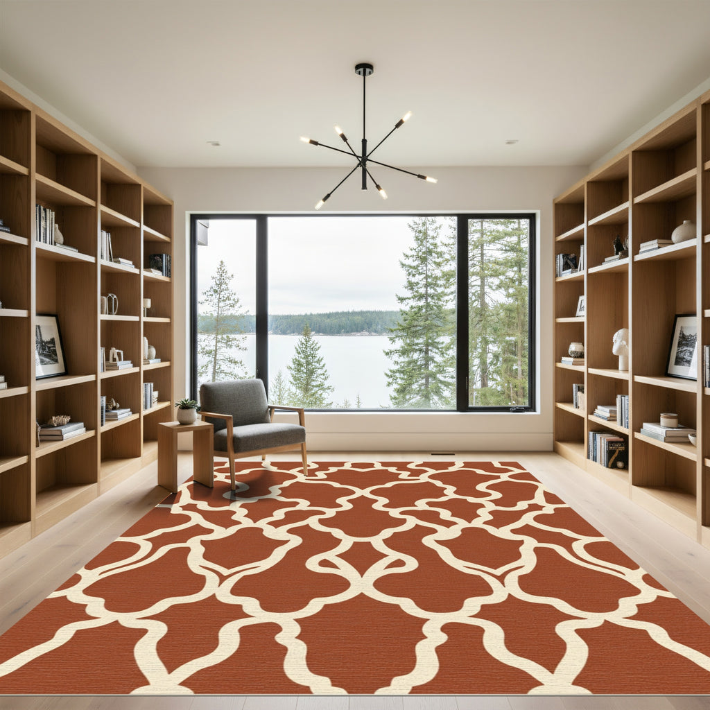Terracotta Cream Arabesque Scroll Rug
