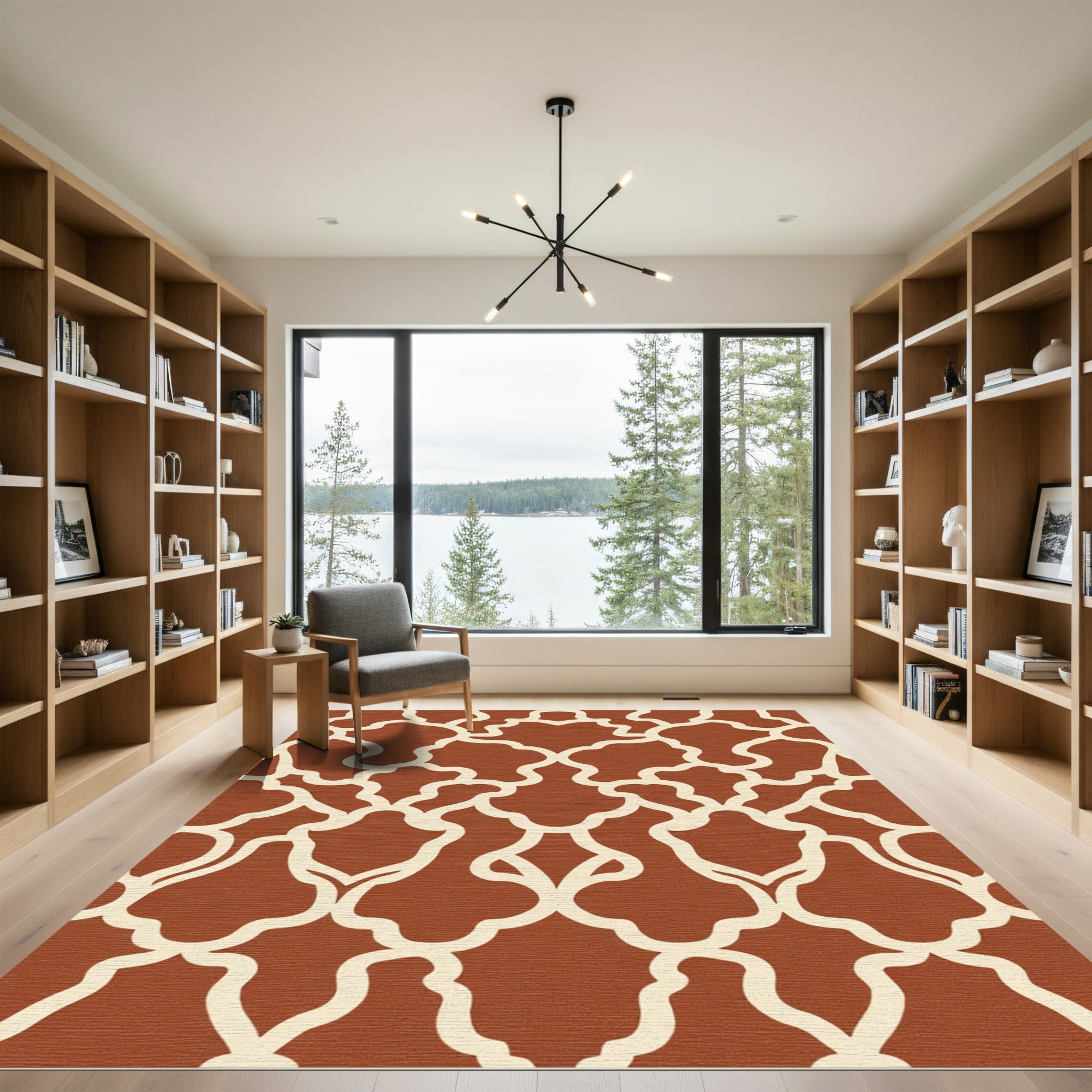 Terracotta Cream Arabesque Scroll Rug