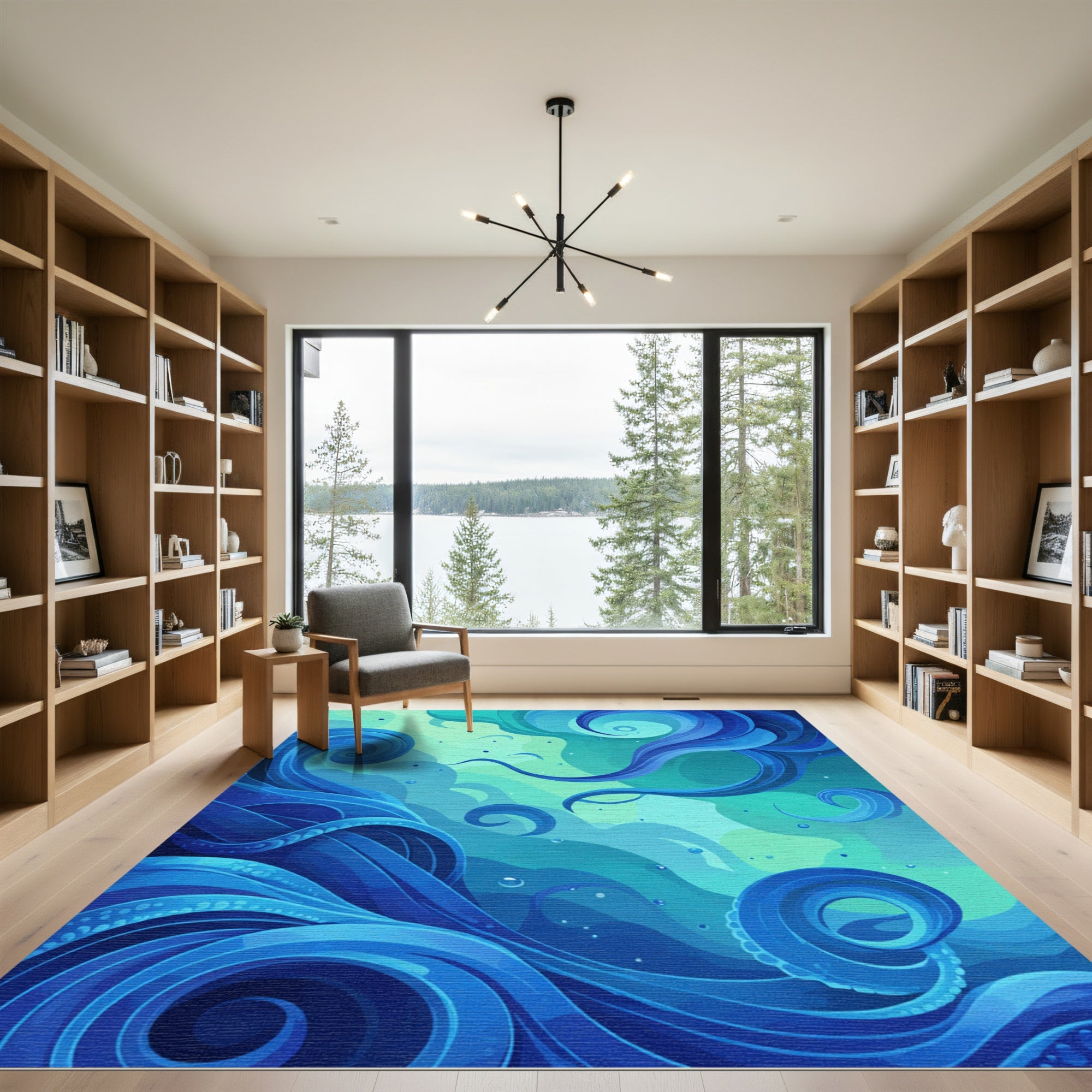 Azure Currents Abstract Swirls Rug