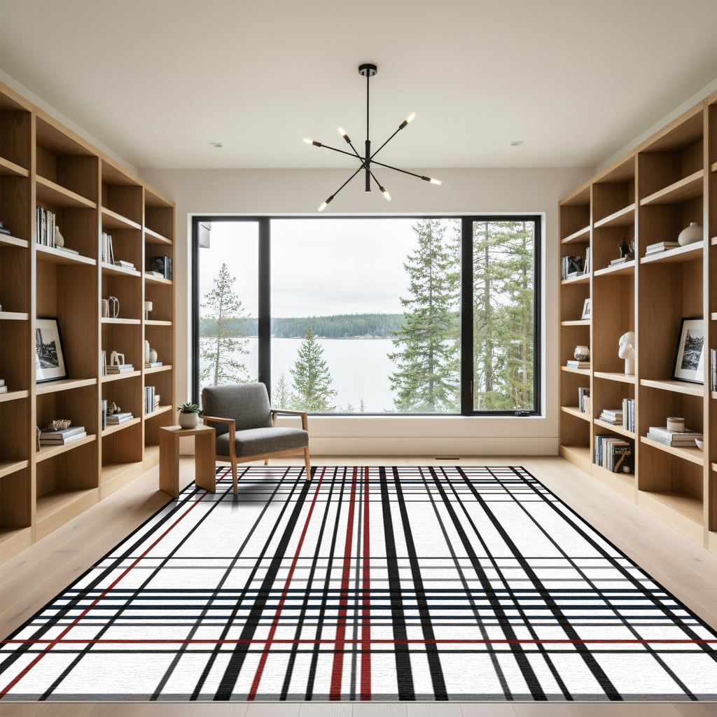 Bold Red Black Geometric Stripes Rug