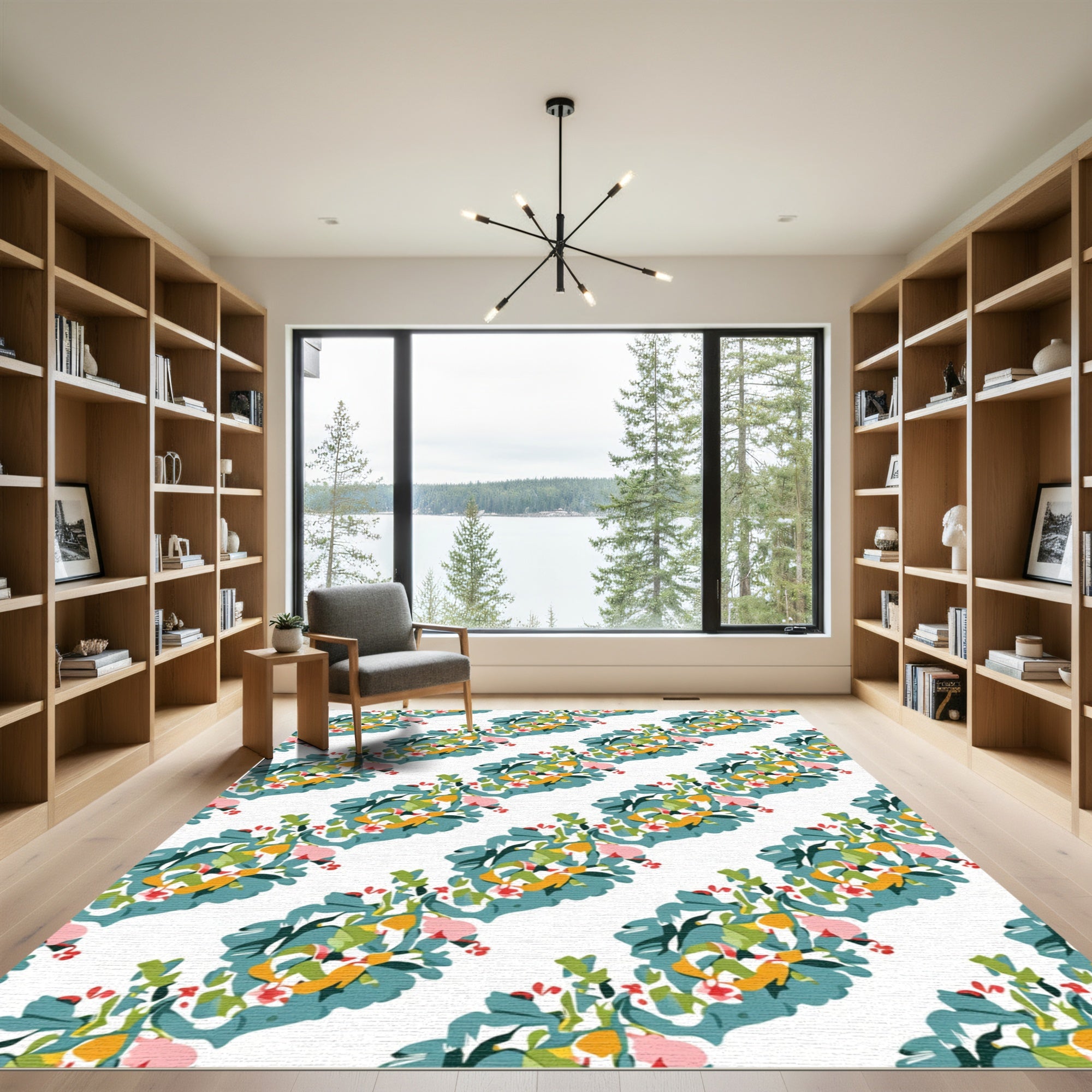 Colorful Abstract Floral Branch Arrangement Rug