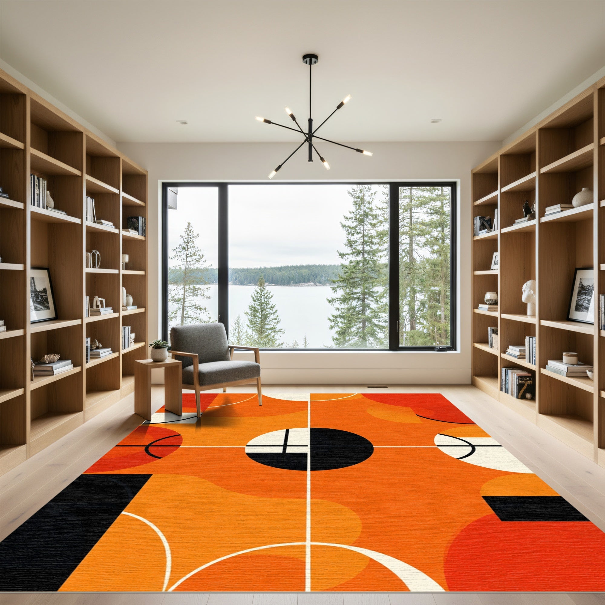 Orange Abstract Geometric Circles Rug