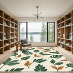 Green Rustic Leafy Branch Pattern Rug