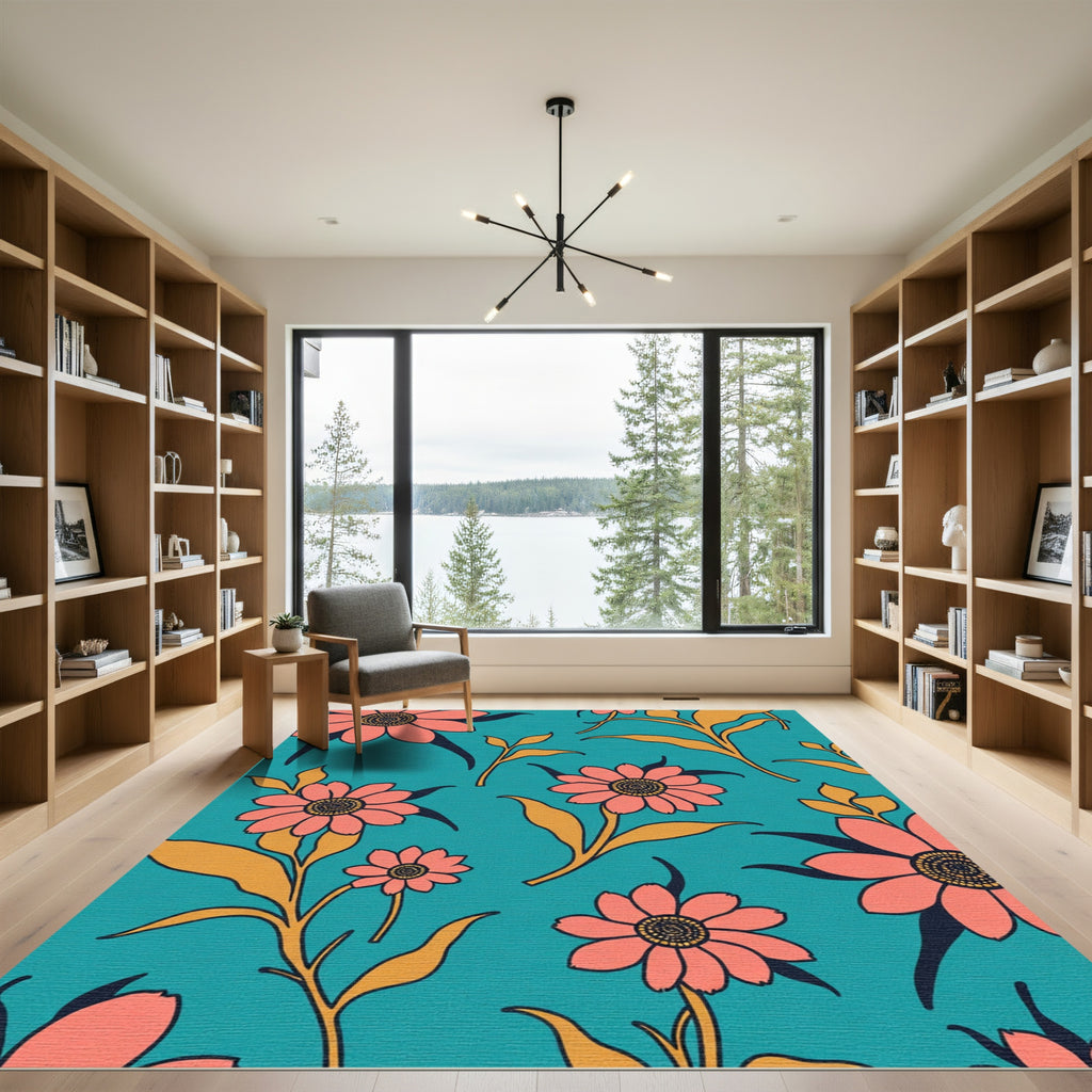 Coral Daisy Grove Teal Rug
