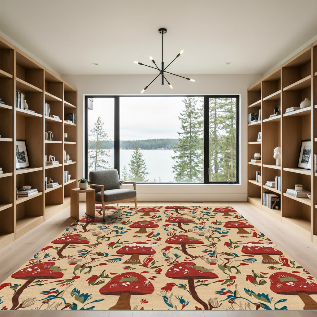 Red Toadstool Forest Whimsical Landscape Rug