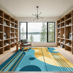 Modern Blue Amber Geometric Shapes Rug
