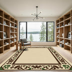 Brown Forest Floral Border Rug
