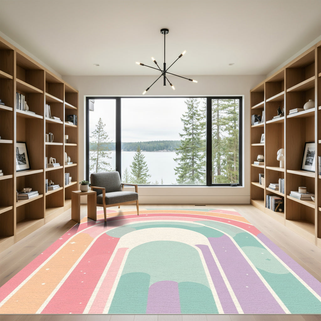 Pastel Rainbow Arch with Stars Rug
