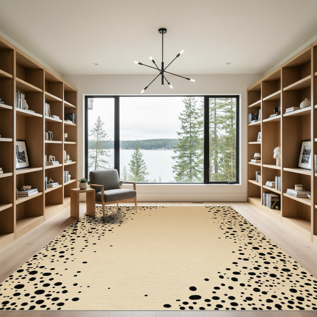 Sandy Beige Black Dot Border Rug