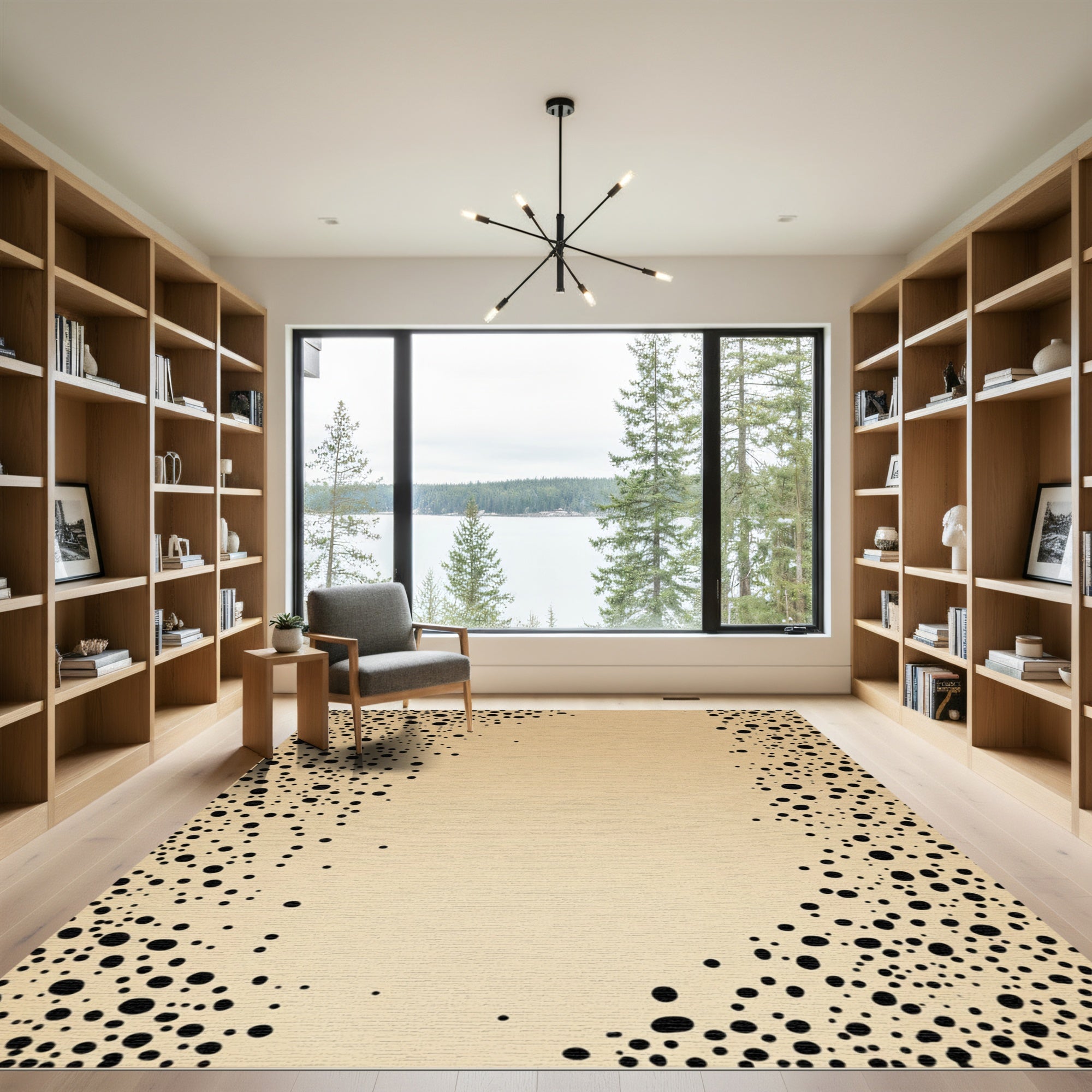 Sandy Beige Black Dot Border Rug