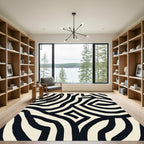 Bold Black Cream Abstract Lines Rug