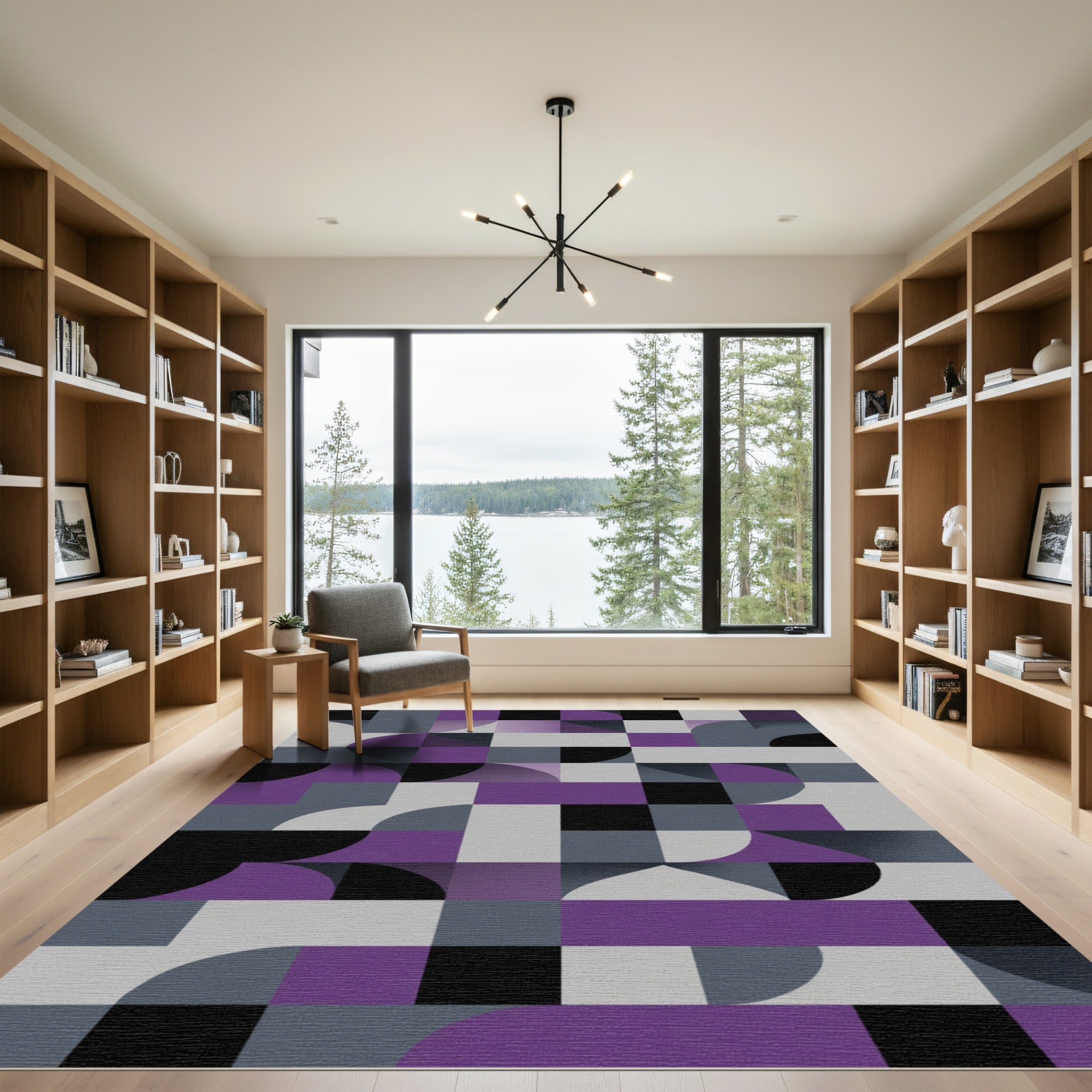 Geometric Purple Gray Abstract Shapes Rug