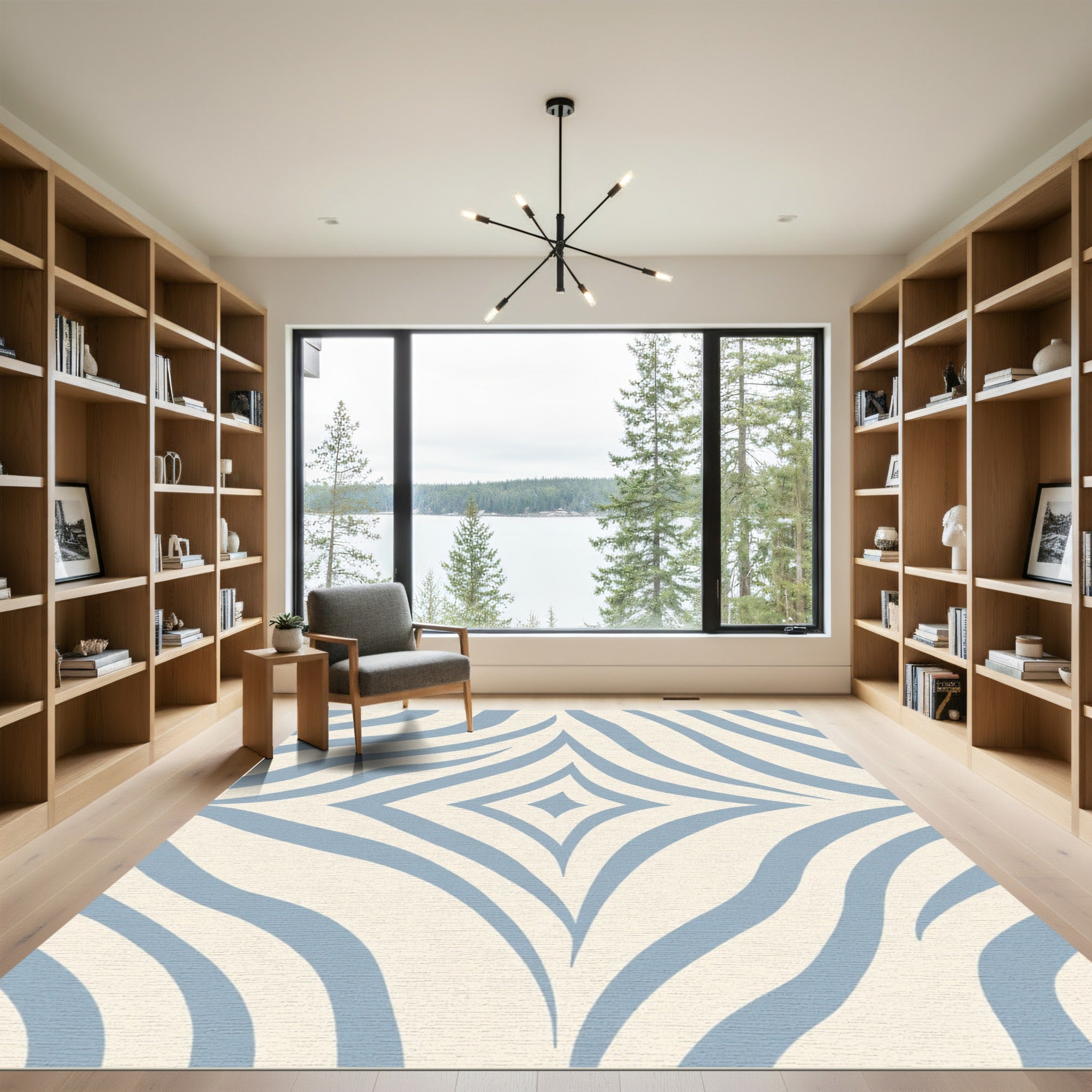 Pale Blue Wavy Diamond Abstract Rug