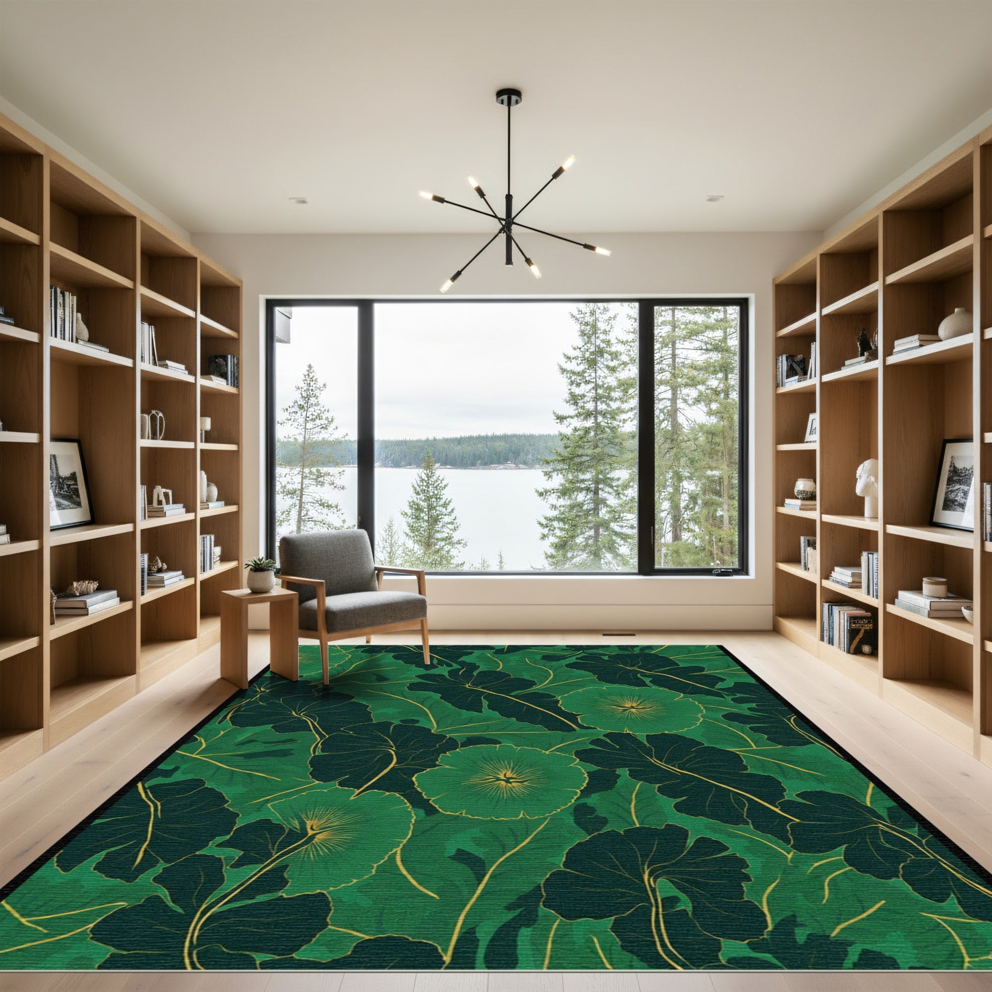 Emerald Green Floral Botanical Vines Rug