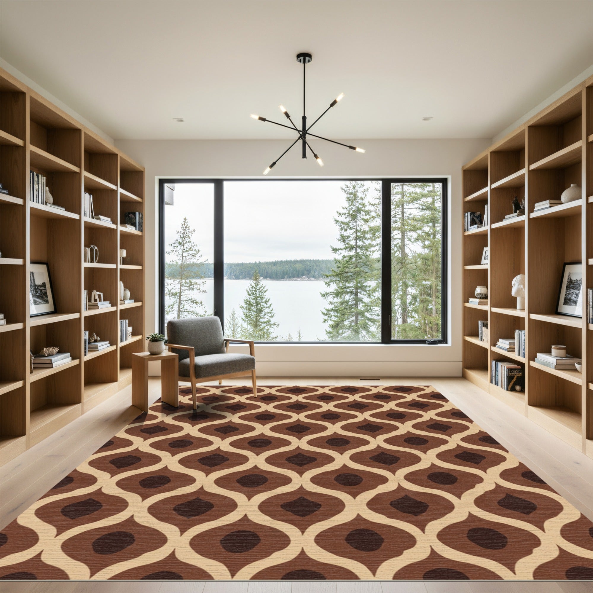 Retro Almond Brown Ogee Pattern Rug