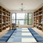 Deep Blue Cream Geometric Blocks Rug