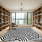 Bold Black White Organic Maze Rug