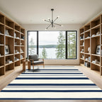 Navy, Cream, Gray Striped Rug